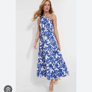 Tuckernuck Hyacinth House Blue and White Sybil Floral One-Shoulder Dress